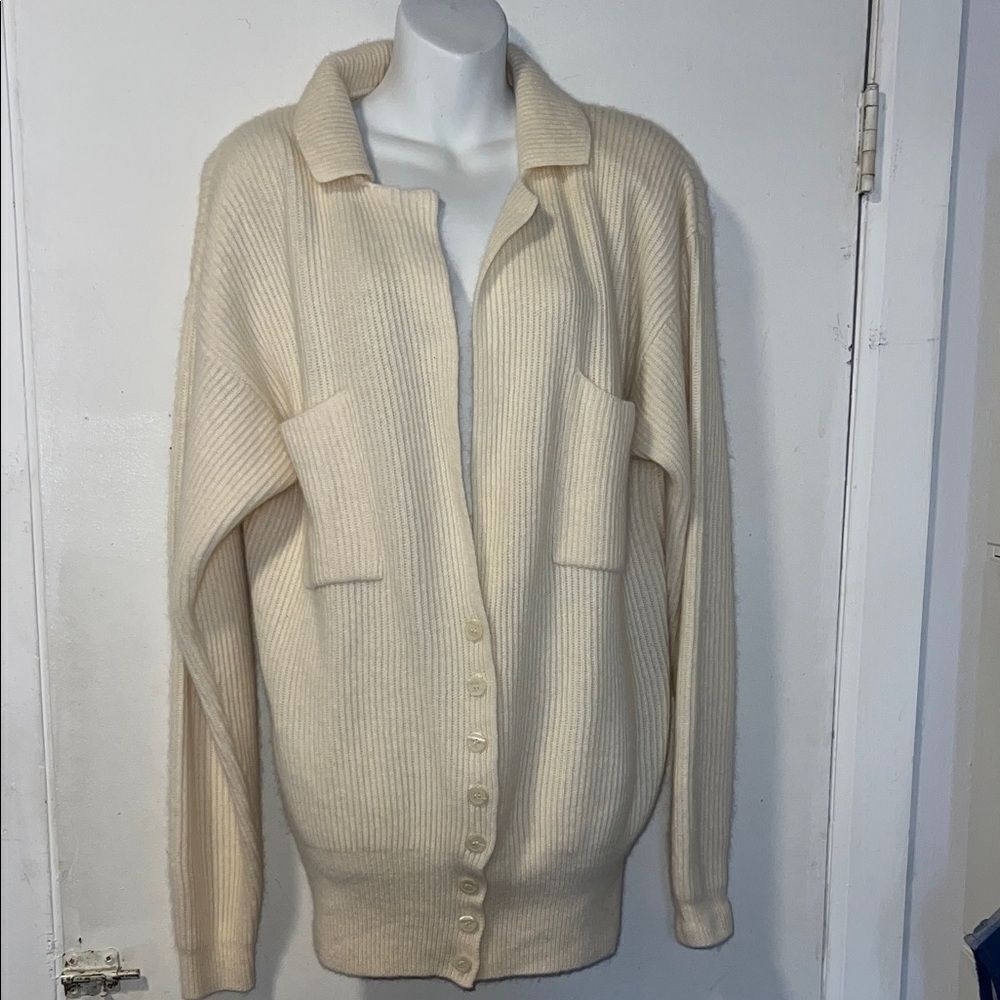 JAMES ST JOHN Vintage Lambswool Angora Blend Off White Button Front Cardigan-S